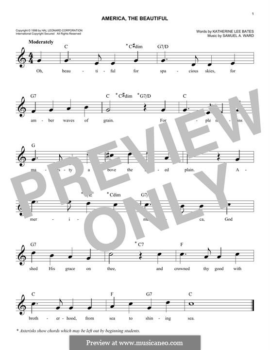 America, The Beautiful: para teclado by Samuel Augustus Ward