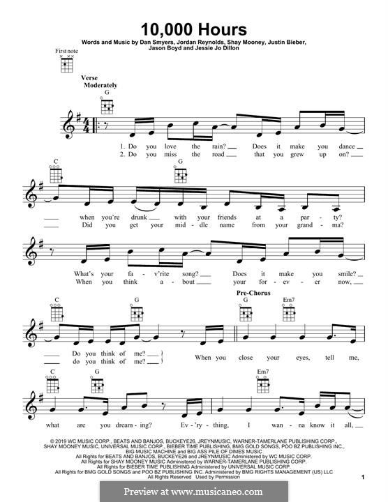 10,000 Hours (Dan + Shay & Justin Bieber): para ukulele by Jason Boyd, Justin Bieber, Shay Mooney, Dan Smyers, Jessie Dillon, Jordan Reynolds
