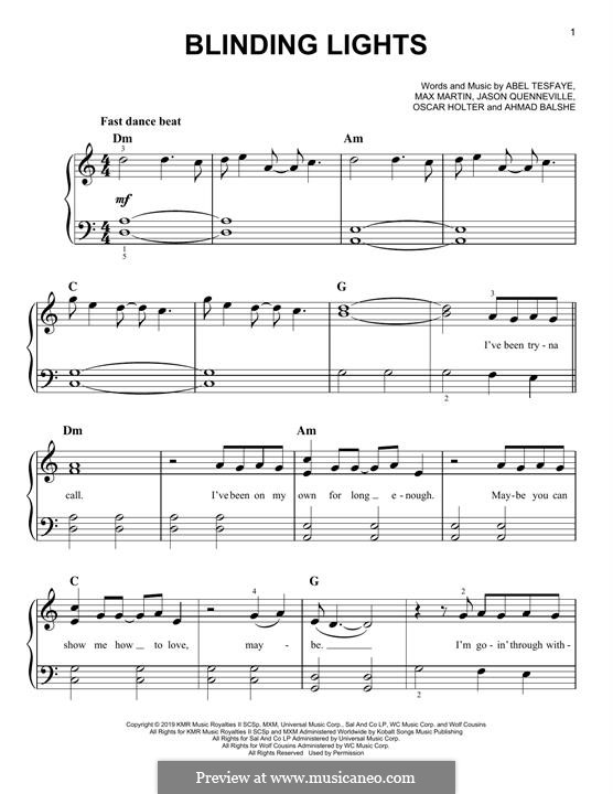 Blinding Lights (The Weeknd): Para Piano by Max Martin, Abel Tesfaye, Ahmad Balshe, Jason Quenneville, Oscar Holter