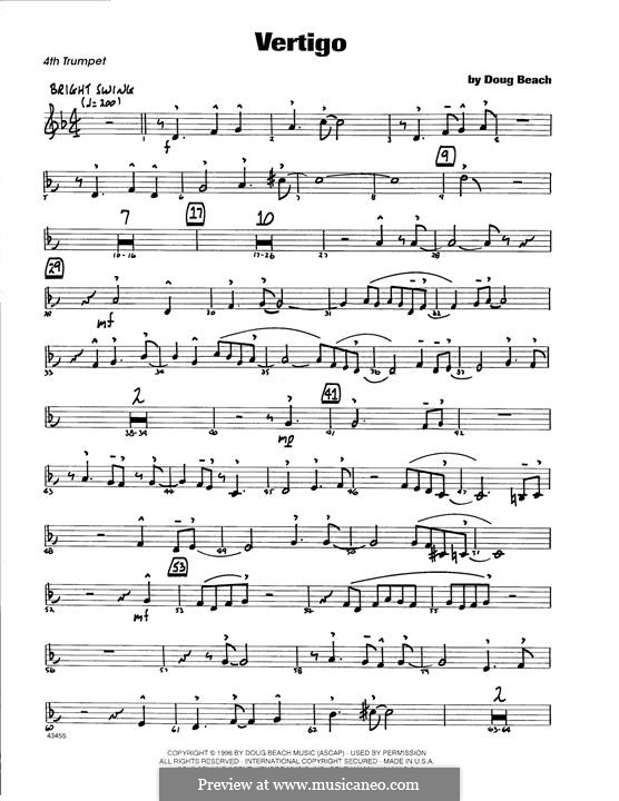 Vertigo: 4th Bb Trumpet part by Doug Beach