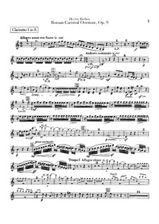 Le Carnaval Romain. Overture, H.95 Op.9: parte clarinetas by Hector Berlioz