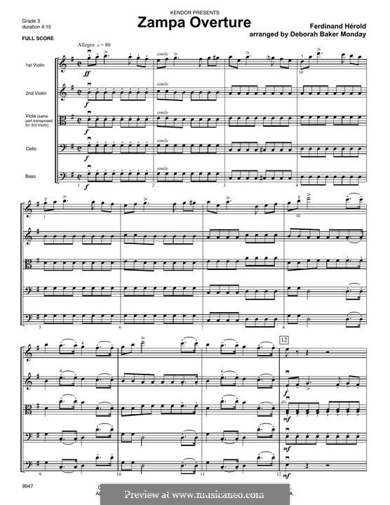 Zampa, ou La fiancée de marbre (Zampa, or the Marble Bride): Overture, for strings – full score by Ferdinand Herold