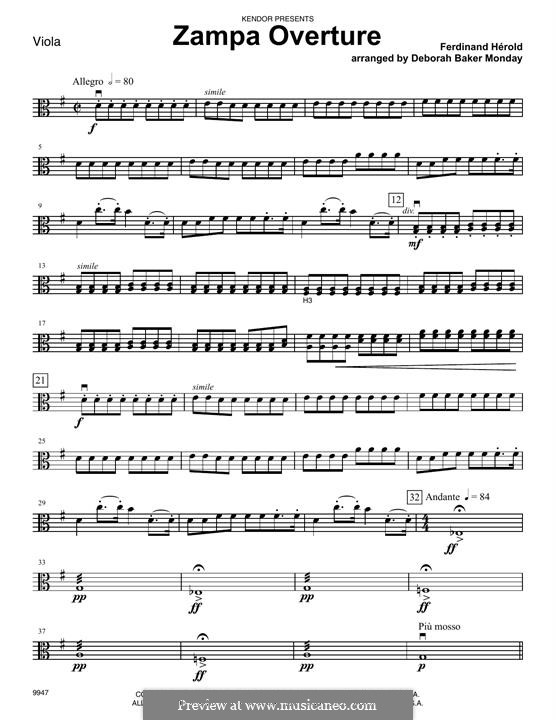 Zampa, ou La fiancée de marbre (Zampa, or the Marble Bride): Overture, for strings – Viola part by Ferdinand Herold
