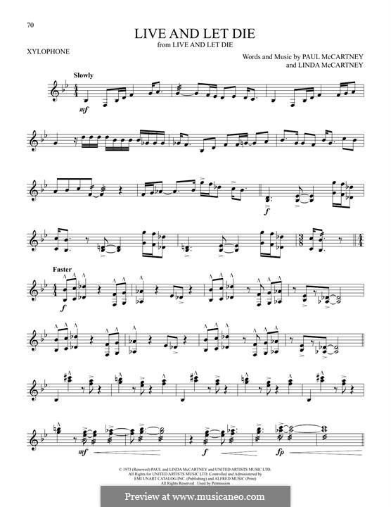 Live and Let Die (Wings): For xylophone by Linda McCartney, Paul McCartney