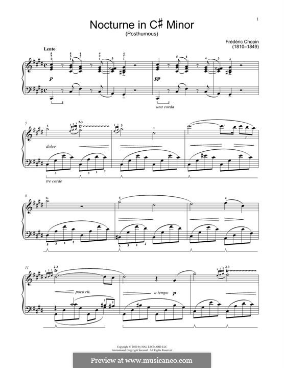 Nocturne oubliée in C Sharp Minor, KK A1/6: Para Piano by Frédéric Chopin