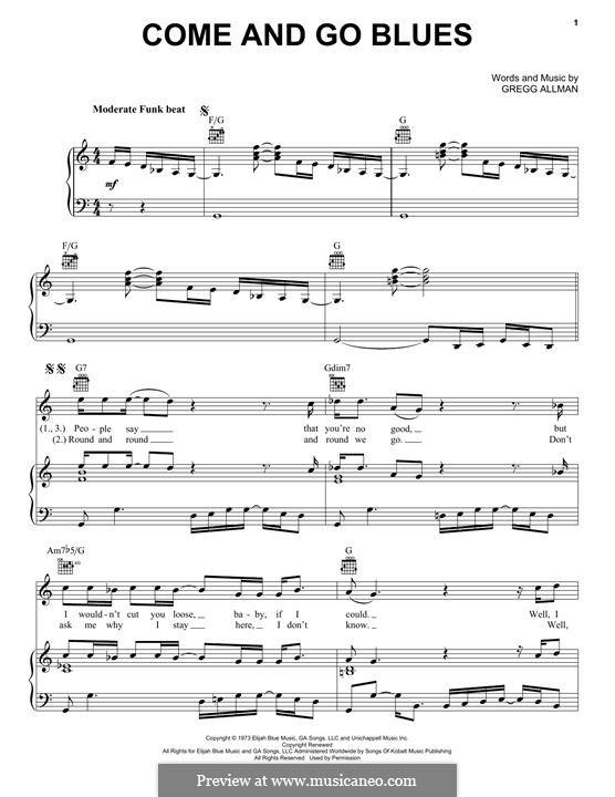 Come and Go Blues (The Allman Brothers Band): Para vocais e piano (ou Guitarra) by Gregg Allman