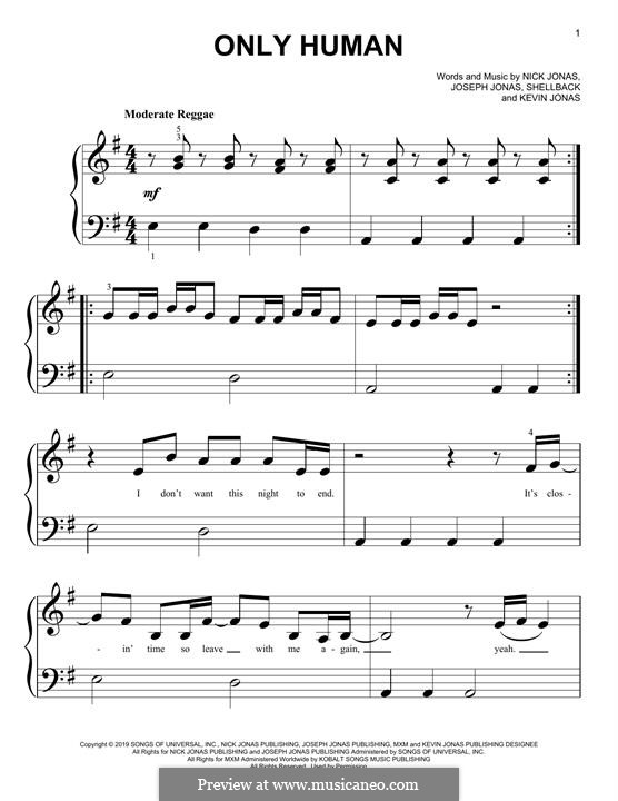 Only Human (Jonas Brothers): Para Piano by Shellback, Joseph Jonas, Kevin Jonas Sr., Nicholas Jonas