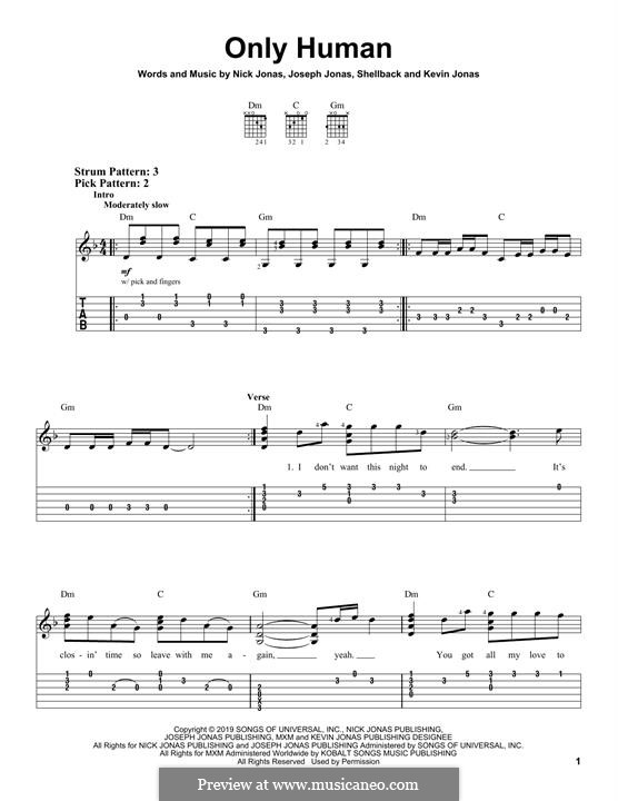 Only Human (Jonas Brothers): Para Guitarra by Shellback, Joseph Jonas, Kevin Jonas Sr., Nicholas Jonas