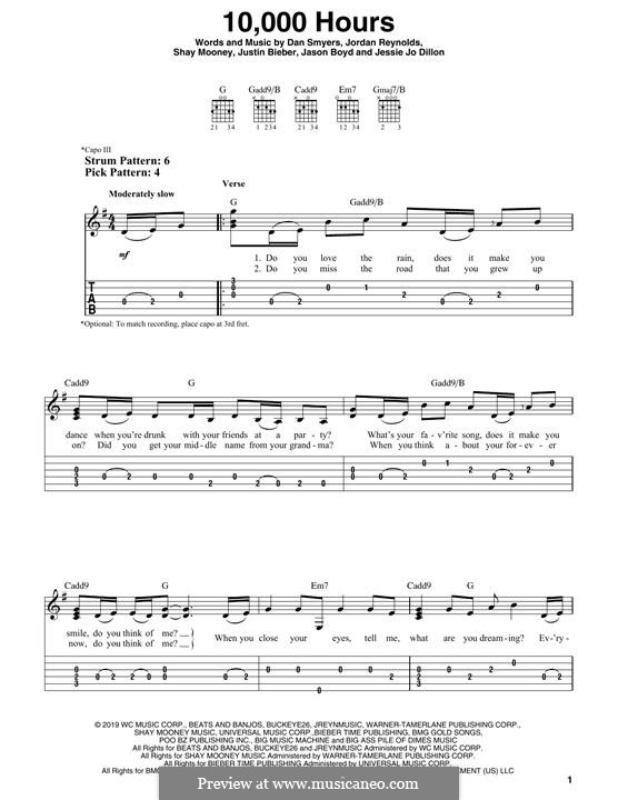 10,000 Hours (Dan + Shay & Justin Bieber): Para Guitarra by Jason Boyd, Justin Bieber, Shay Mooney, Dan Smyers, Jessie Dillon, Jordan Reynolds