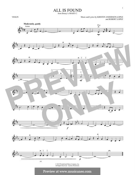 All Is Found (from Disney's Frozen 2): para violino by Robert Lopez, Kristen Anderson-Lopez