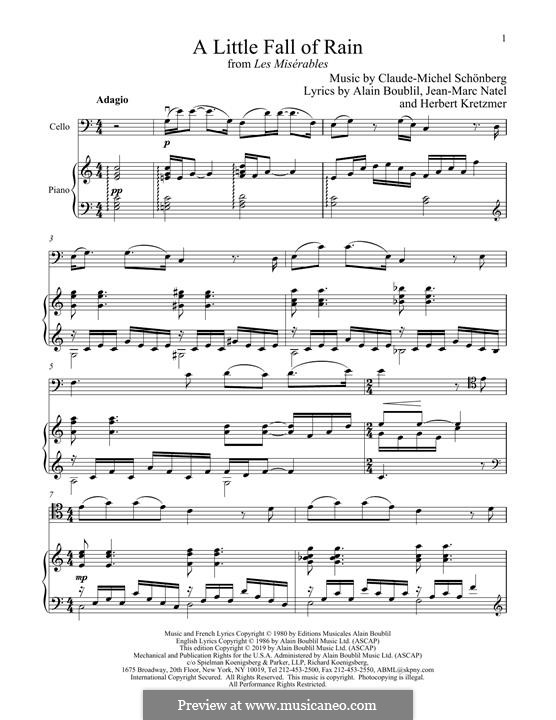 A Little Fall of Rain: para Violoncelo e piano by Claude-Michel Schönberg