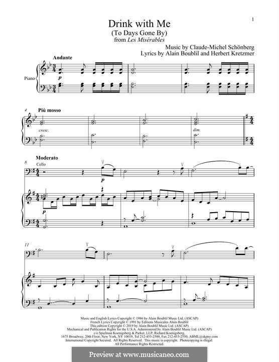 Drink With Me (To Days Gone By): para Violoncelo e piano by Claude-Michel Schönberg