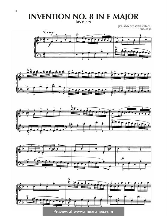 No.8 in F Major, BWV 779: Para Piano by Johann Sebastian Bach