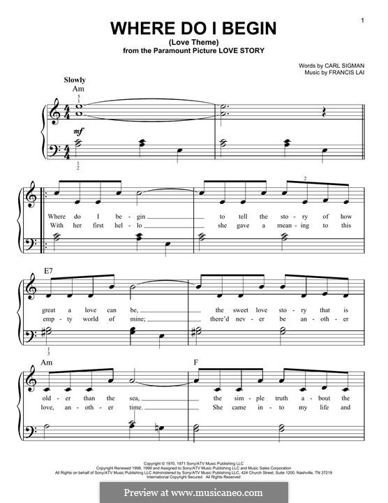 Where Do I Begin (Theme from Love Story): Facil para o piano by Francis Lai