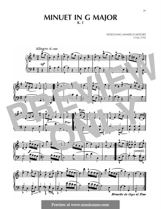 Minuet for Piano in G Major, K.1/1e: para um único musico (Editado por H. Bulow) by Wolfgang Amadeus Mozart