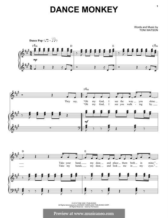 Dance Monkey (Tones And I): Para vocais e piano by Toni Watson