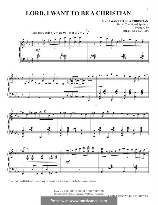 Lord, I Want to be a Christian: Para Piano by folklore