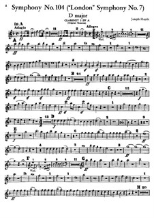 Symphony No.104 in D Major 'London', Hob.I/104: clarinete parte I by Joseph Haydn