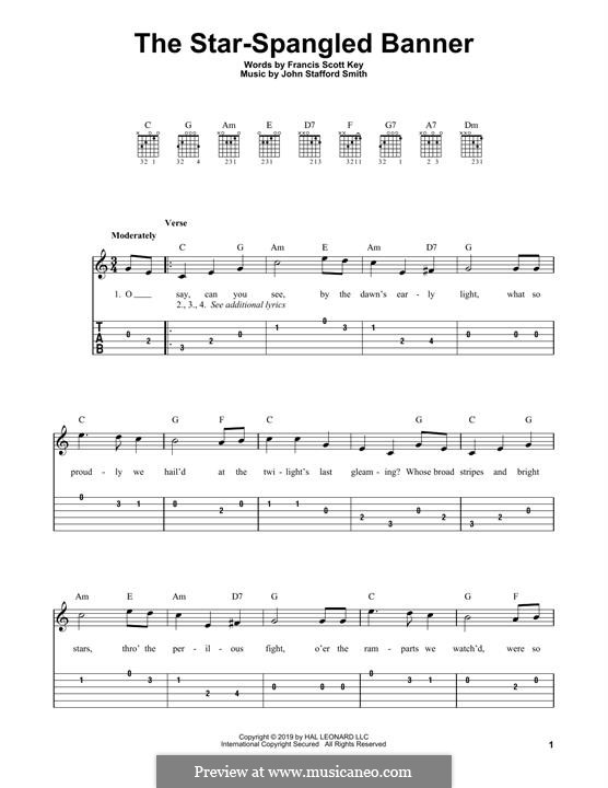 Instrumental version (one instrument): Para Guitarra by John Stafford Smith