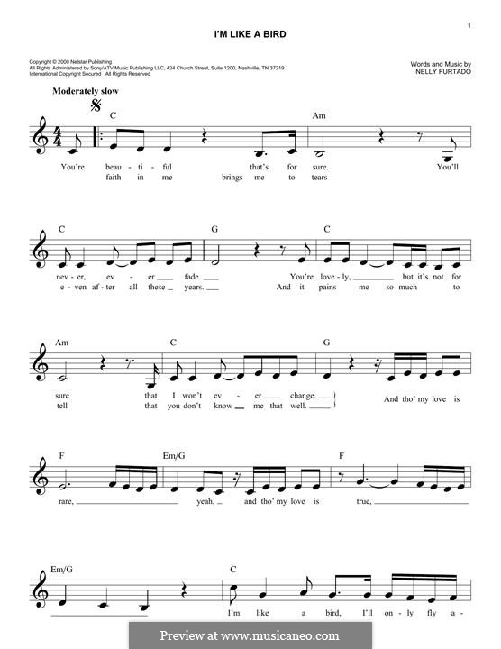I'm Like a Bird: para teclado by Nelly Furtado