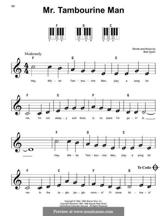 Mr. Tambourine Man: Para Piano by Bob Dylan