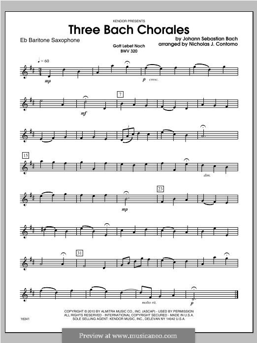 Three Bach Chorales: Baritone Sax part by Johann Sebastian Bach
