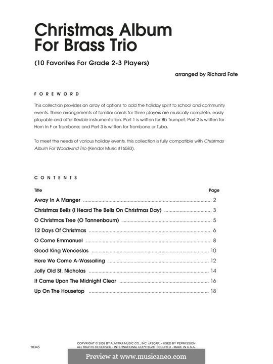 Christmas Album for Brass Trio: partitura completa by folklore
