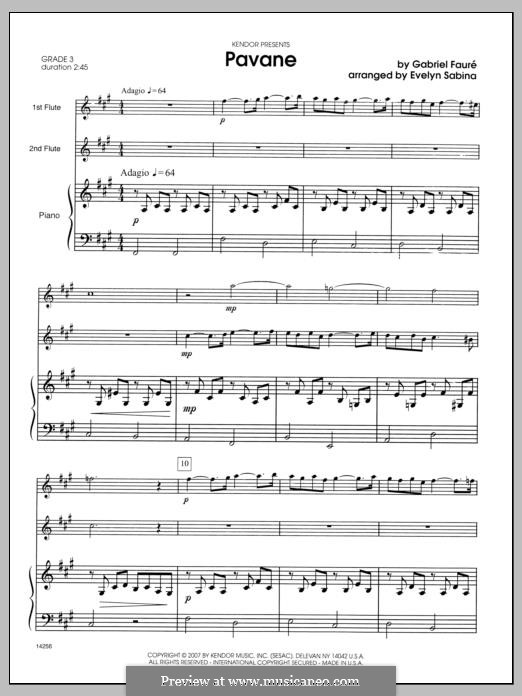 Pavane, Op.50: For two flutes and piano by Gabriel Fauré