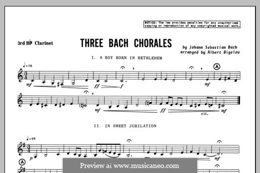 Three Bach Chorales, for trio clarinets: Clarinet 3 part by Johann Sebastian Bach