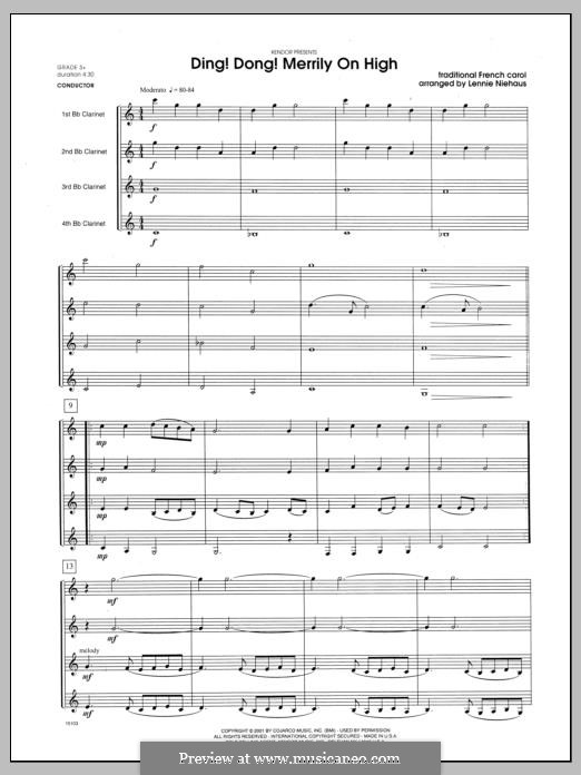 Ding Dong! Merrily on High (Printable Scores): For quartet clarinets – full score by folklore