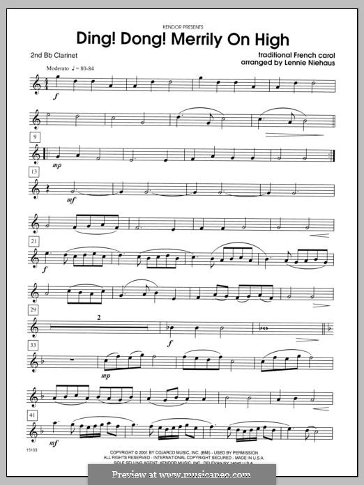 Ding Dong! Merrily on High (Printable Scores): For quartet clarinets – Clarinet 2 part by folklore