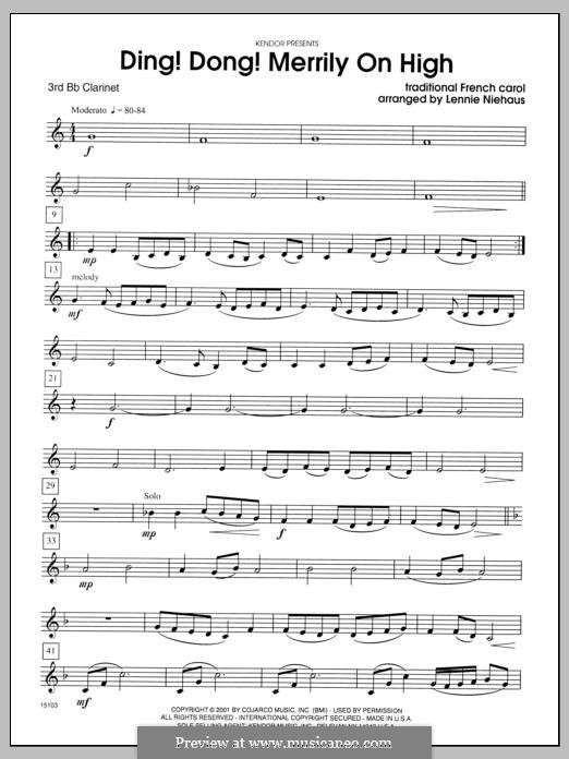 Ding Dong! Merrily on High (Printable Scores): For quartet clarinets – Clarinet 3 part by folklore