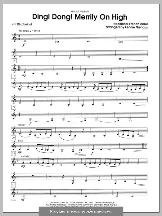 Ding Dong! Merrily on High (Printable Scores): For quartet clarinets – Clarinet 4 part by folklore