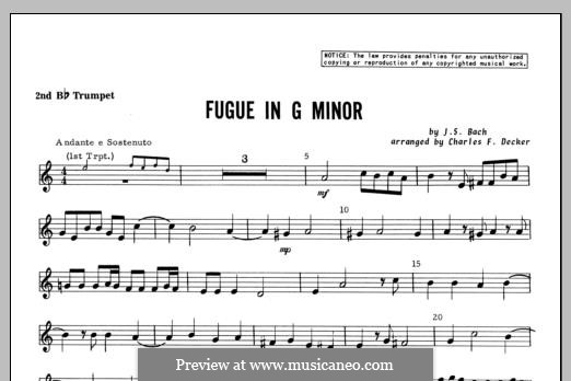 Fugue in G minor: 2nd Bb Trumpet part by Johann Sebastian Bach