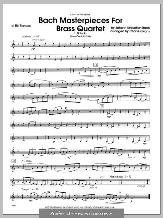 Bach Masterpieces for Brass Quartet: 1st Bb Trumpet part by Johann Sebastian Bach