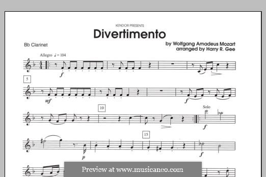 Divertimento: Bb Clarinet part by Wolfgang Amadeus Mozart