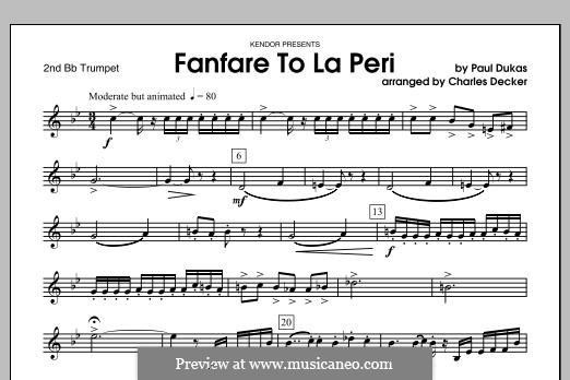 La Péri: Fanfare, for wind quintet – 2nd Bb Trumpet part by Paul Dukas