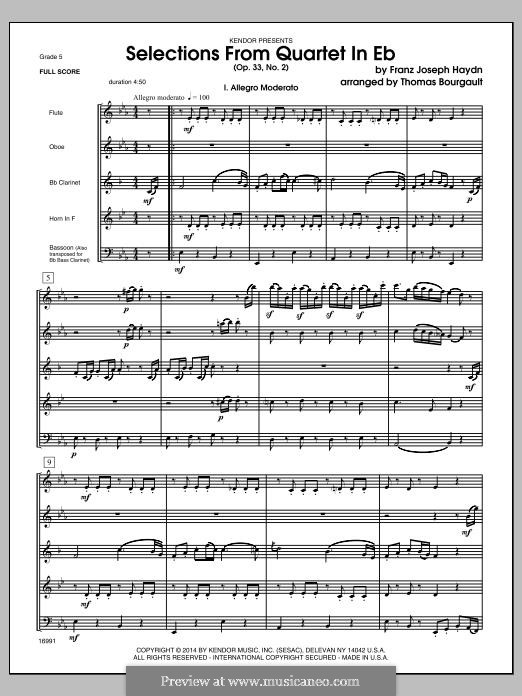 String Quartet No.30 in E Flat Major 'The Joke', Hob.III/38 Op.33 No.2: Selections, for winds – full score by Joseph Haydn
