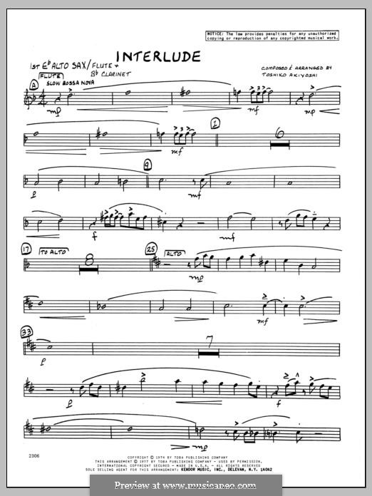 Interlude: 1st Eb Alto Saxophone part by Toshiko Akiyoshi