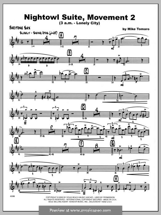 Nightowl Suite, Mvt. 2 (3 a.m. - Lonely City): Eb Baritone Sax part by Mike Tomaro