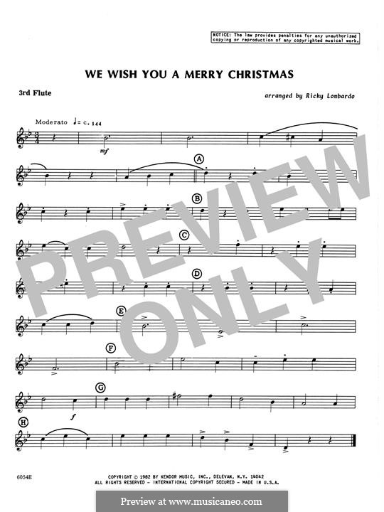 We Wish You a Merry Christmas (Printable Scores): For quartet flutes – 3rd C Flute part by folklore
