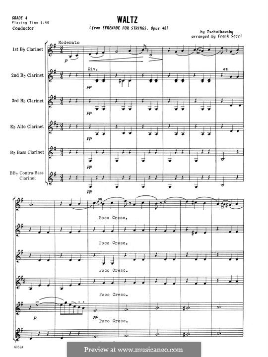 Serenade for String Orchestra, TH 48 Op.48: Waltz, for clarinets ensemble – full score by Pyotr Tchaikovsky