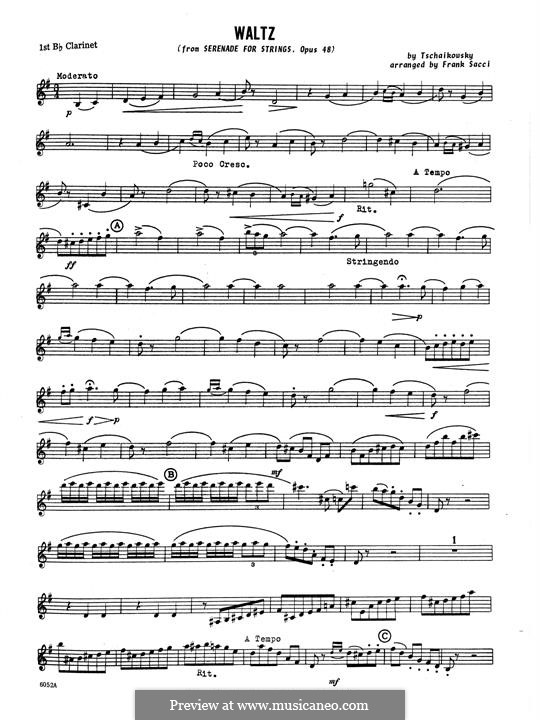 Serenade for String Orchestra, TH 48 Op.48: Waltz, for clarinets ensemble – 1st Bb Clarinet part by Pyotr Tchaikovsky