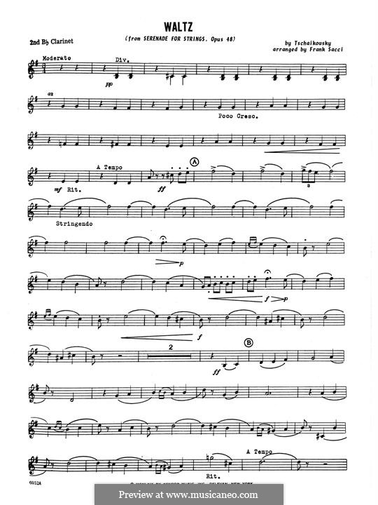 Serenade for String Orchestra, TH 48 Op.48: Waltz, for clarinets ensemble – 2nd Bb Clarinet part by Pyotr Tchaikovsky