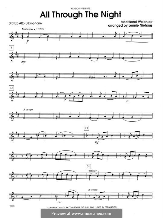 All Through the Night (Printable scores): For trio saxophones – 3rd Eb Alto Saxophone part by folklore