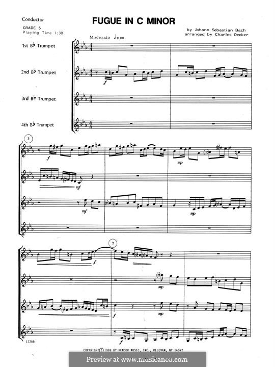 Prelude and Fugue No.2 in C Minor, BWV 847: For quartet trumpets – full score by Johann Sebastian Bach