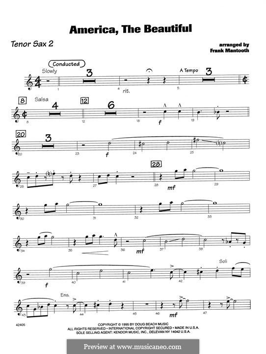 America, The Beautiful: For orchestra - 2nd Bb Tenor Saxophone part by Samuel Augustus Ward