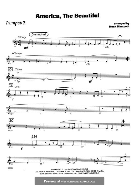 America, The Beautiful: For orchestra - 3rd Bb Trumpet part by Samuel Augustus Ward