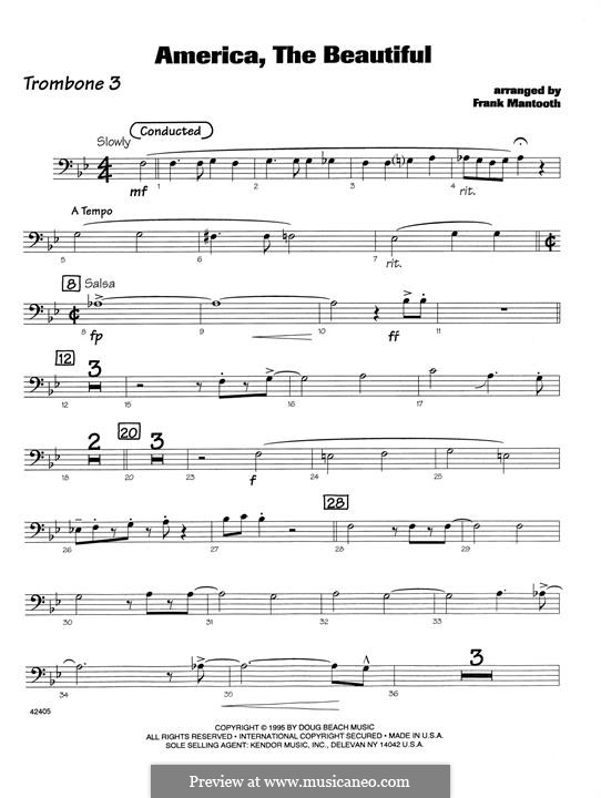 America, The Beautiful: For orchestra - 3rd Trombone part by Samuel Augustus Ward