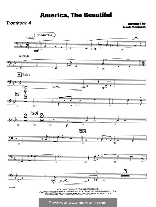 America, The Beautiful: For orchestra - 4th Trombone part by Samuel Augustus Ward